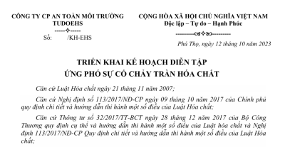 Kế hoạch triển khai diễn tập ứng phó sự cố hóa chất